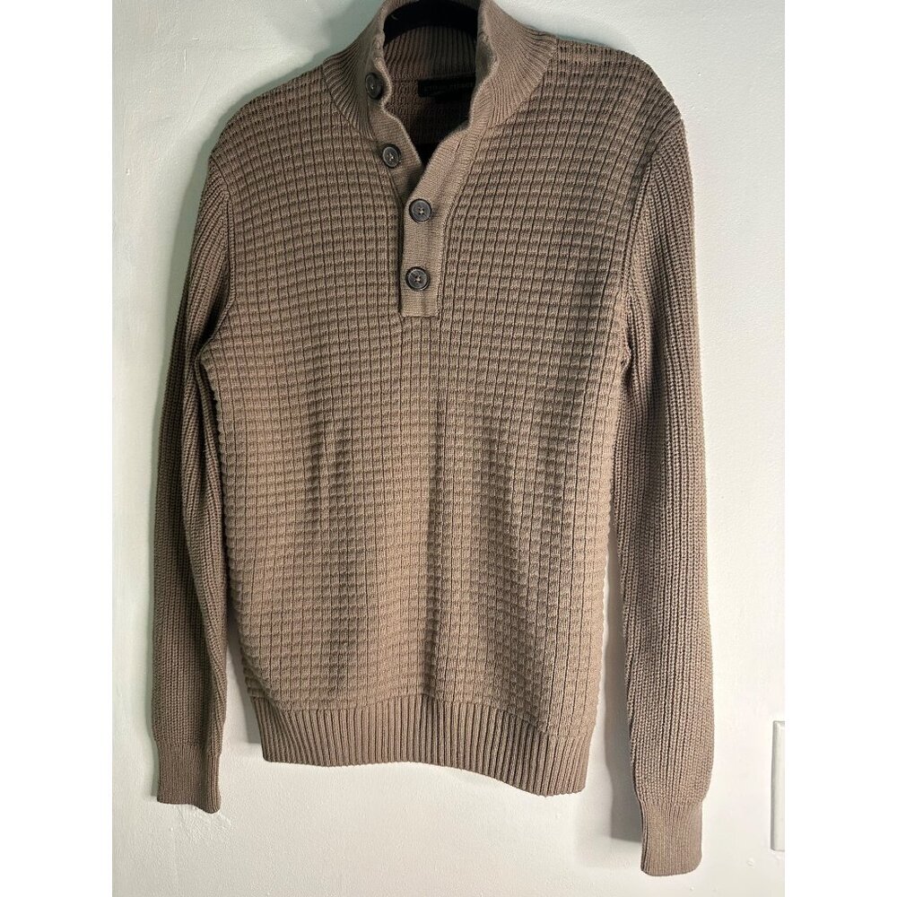 Ethan Pierce Men’s M Cable Knit Sweater Light Brown Button Neck Pullover